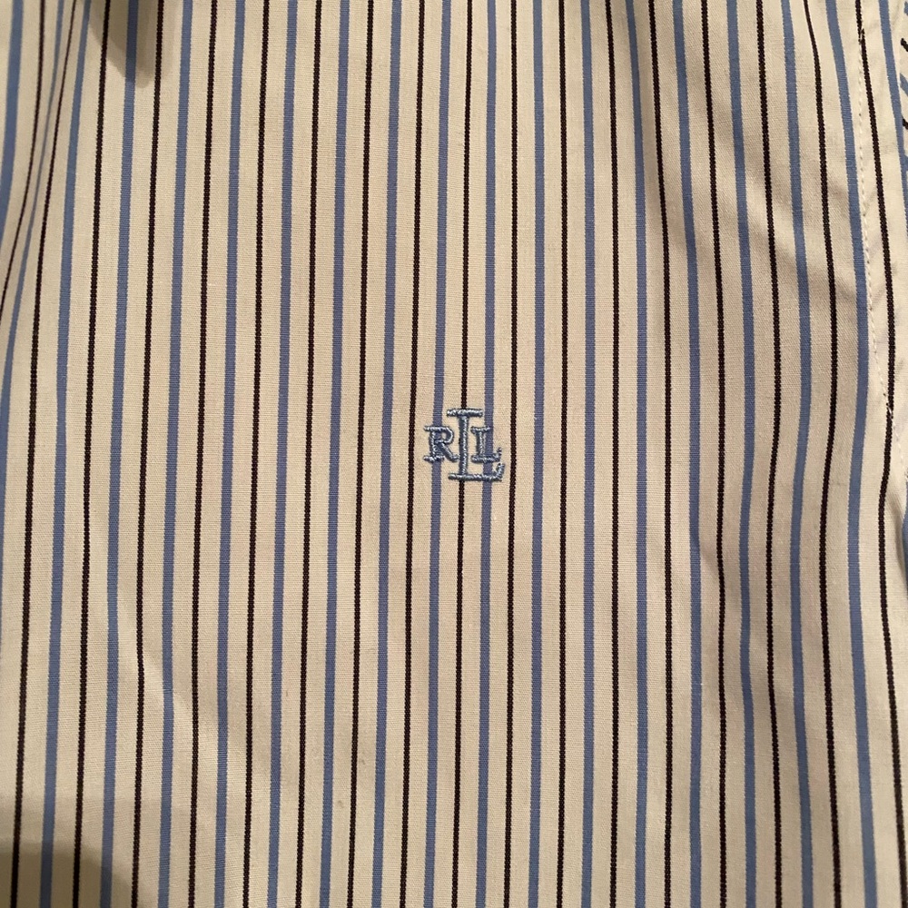 Ralph Lauren Blue and White Striped No Iron Collared Long Sleeve Shirt, Size Med - Picture 3 of 5